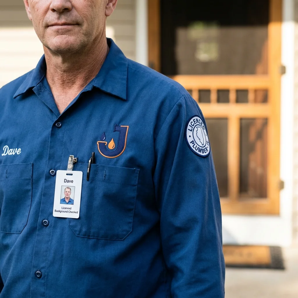 Licensed plumber showing ID badge in Platteville, WI