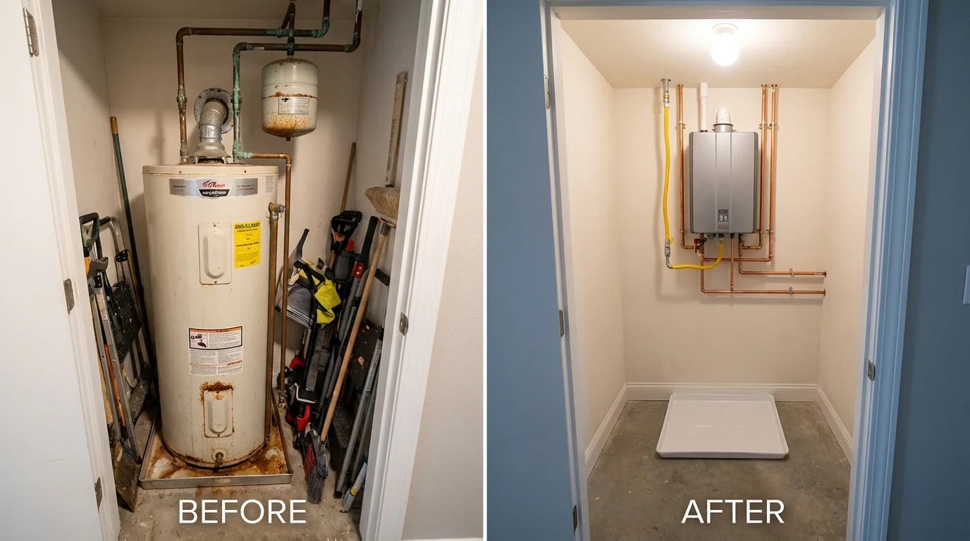 Tank water heater versus wall-mounted tankless unit comparison for Platteville, WI homeowners